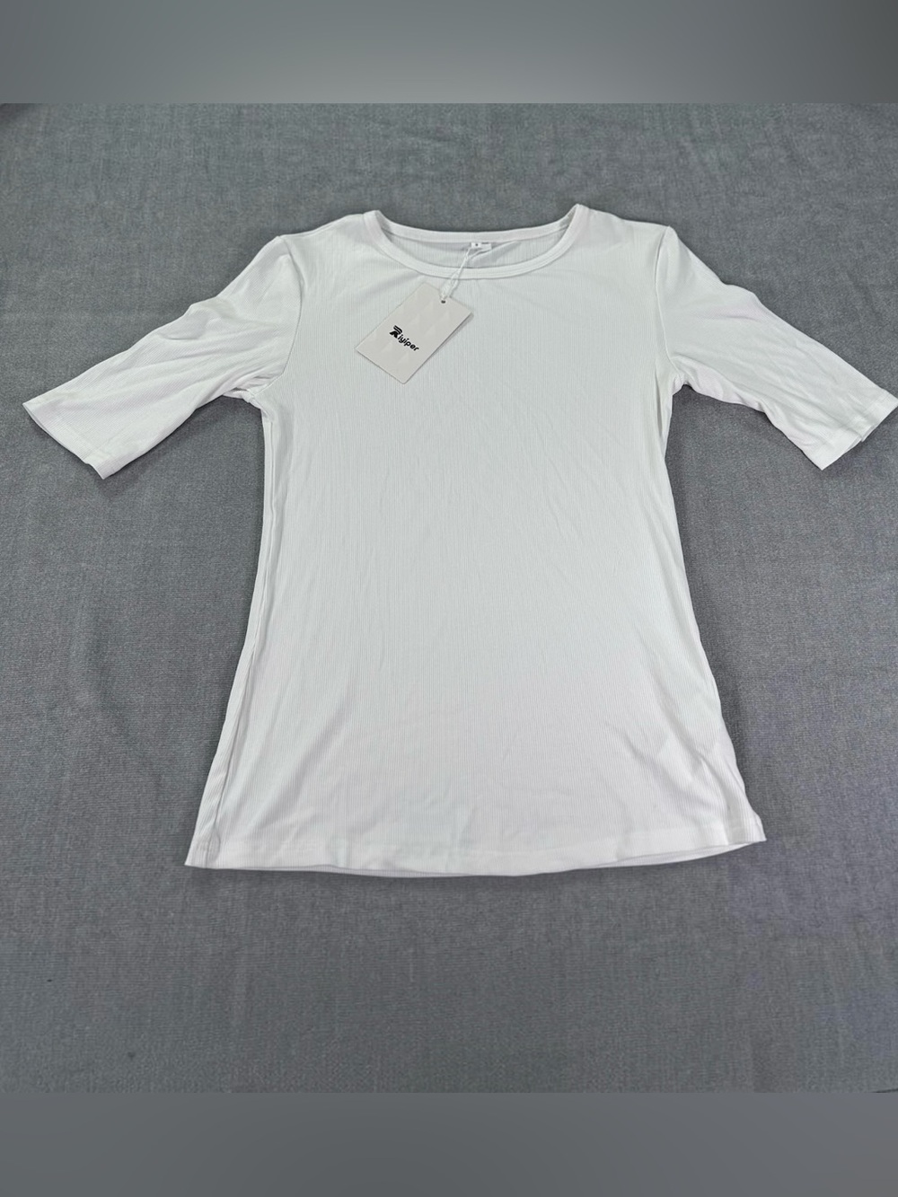Riyiper Ribbed Half Sleeve Tee Women’s S White Fitted Cotton Stretch NWT
